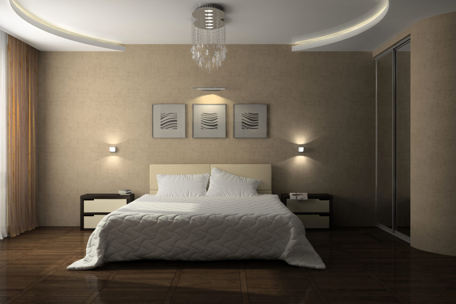 Interior of the stylish bedroom 3D rendering
